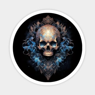 Skull on Blue Fire: Baroque Vintage Ornament Background Magnet